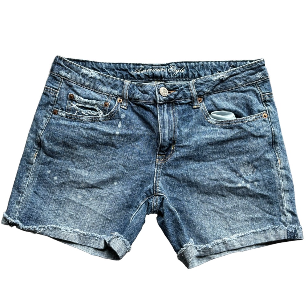 American Eagle Distressed High Waist Midi Jean Shorts Women Size 6